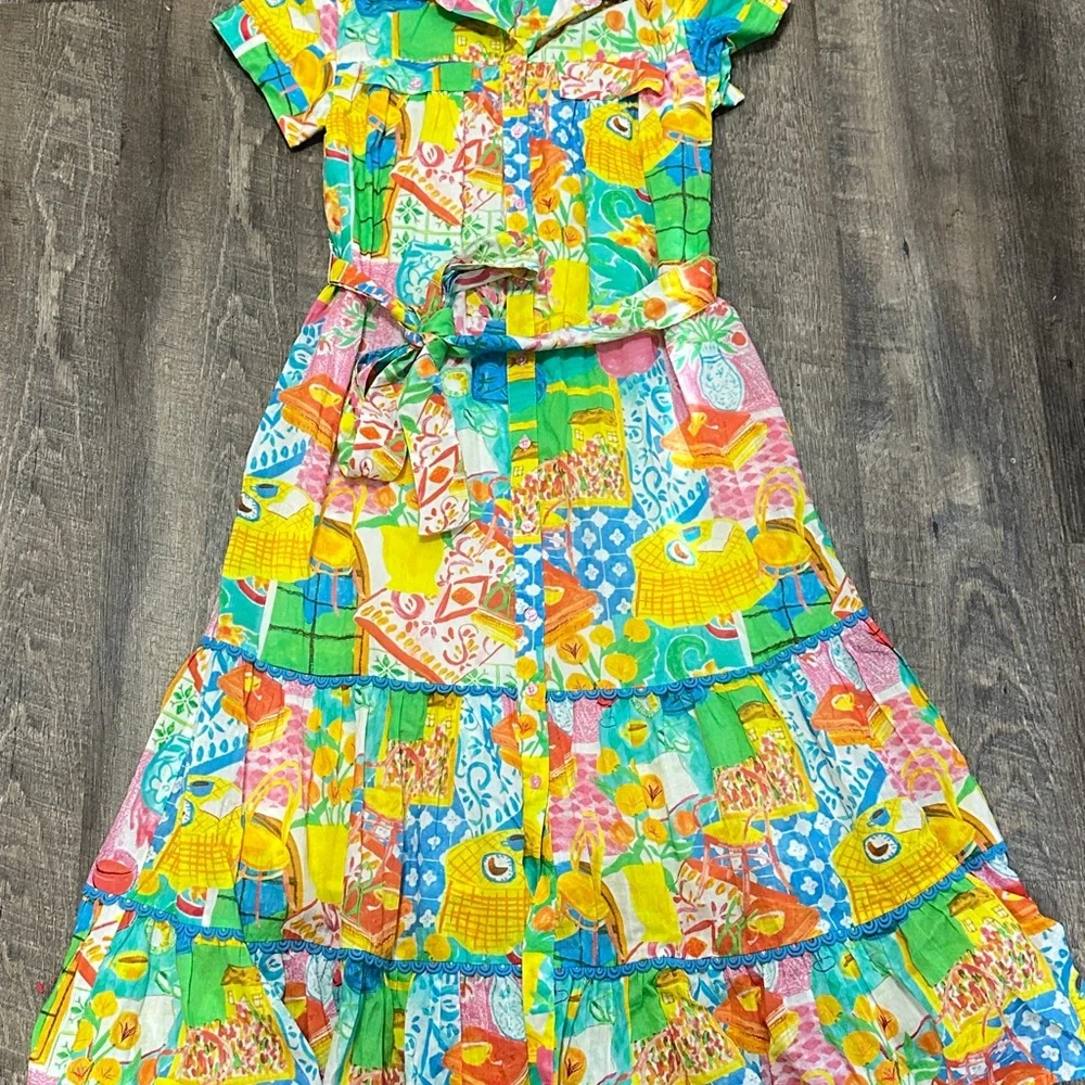NWT Alden Adair Rachel Van Gogh Maxi Dress Colorful Multi Summer Size Small - Picture 3 of 4